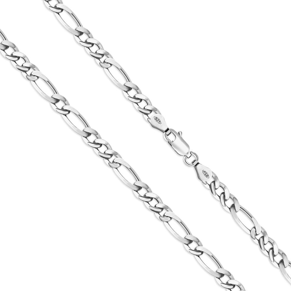 Sterling Silver 925 Figaro Diamond Cut Chain Necklace