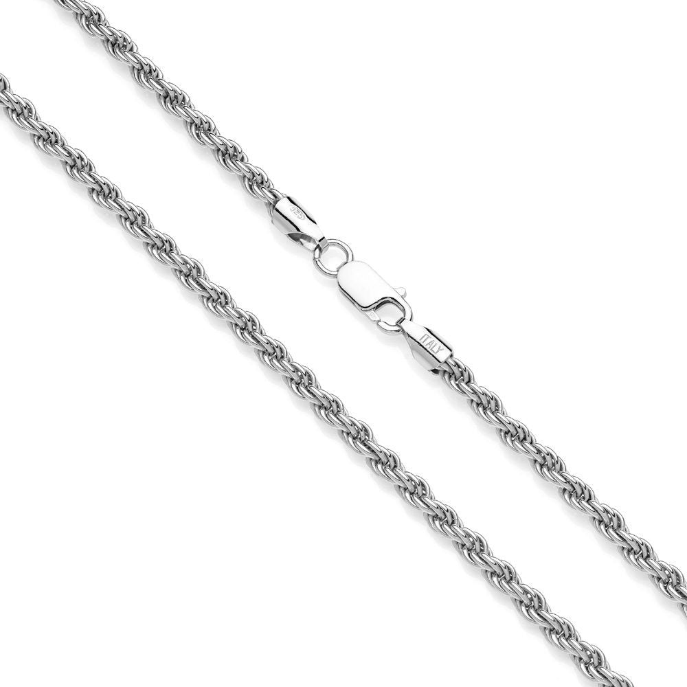 Sterling Silver 925 16" 1.8mm Solid Rope Diamond Cut Chain Necklace